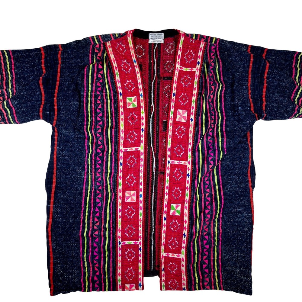 Vintage Maharani Thailand Cotton Kimono Jacket Embroidered Boho Handmade RARE
